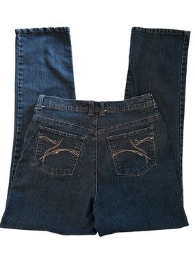 Gloria Vanderbilt Indigio Blue Straight Leg Jeans bling on back pockets size 10
